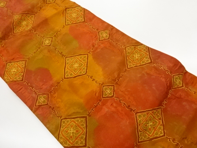 JAPANESE NAGOYA OBI / WOVEN GRID & ABSTRACT FLOWER